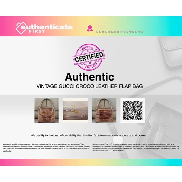 Certified Authentic Vintage Gucci Brown Croco Patent Leather Flap Bag, COA - Picture 14 of 14